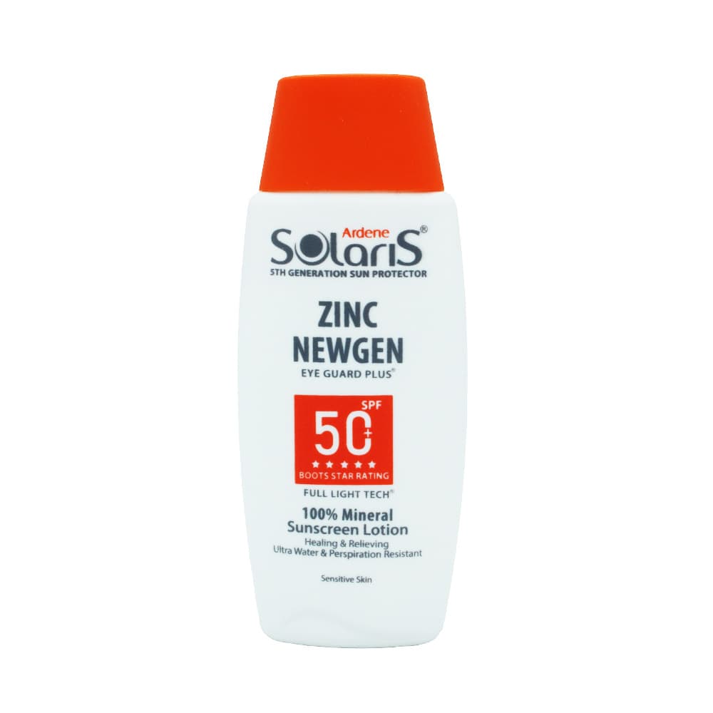 ضد آفتاب سولاریس ZINK NEWGEN لوسیون فیزیکال SPF 50 التیام بخش پوست حساس SOLARIS