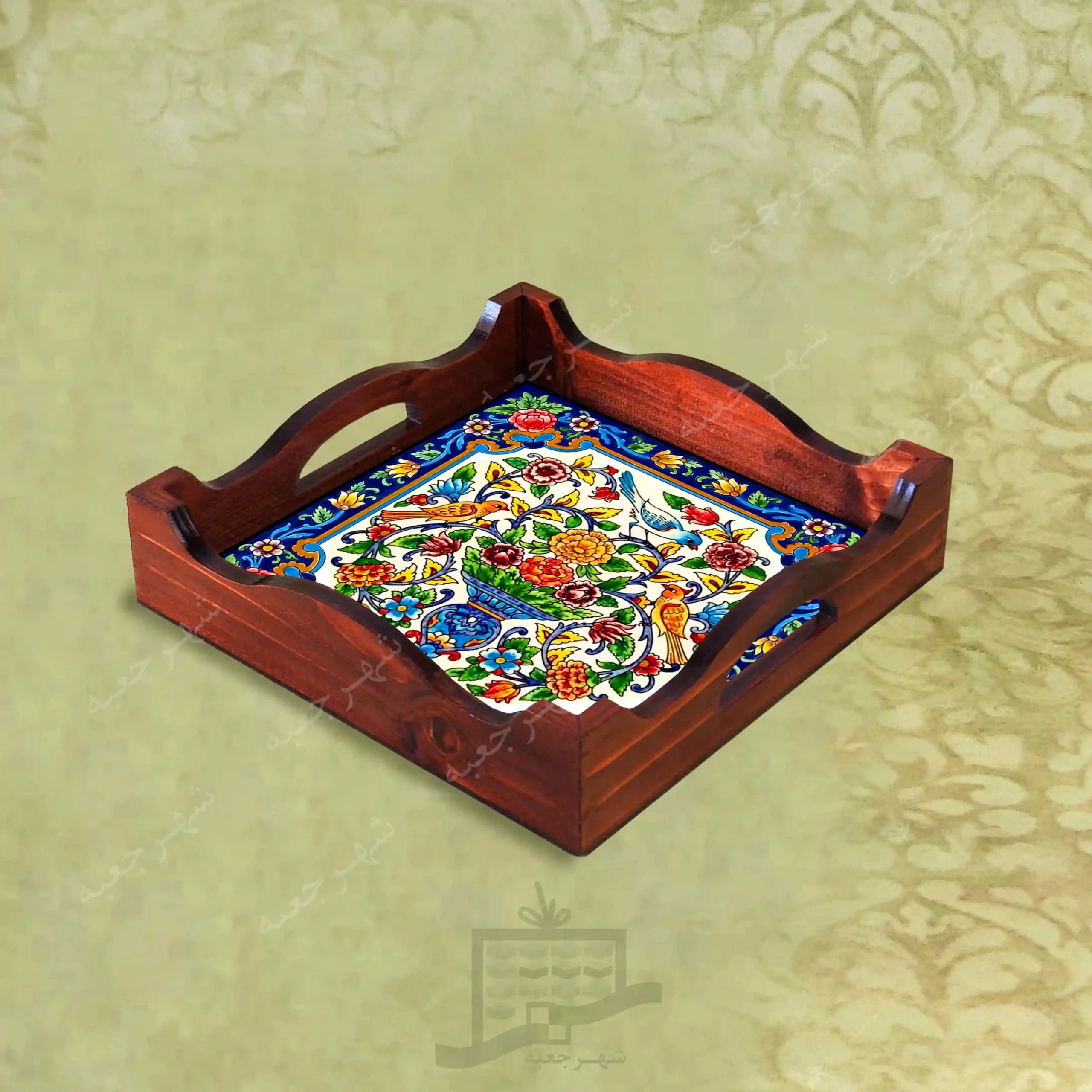 سینی چوبی (طرح R*G12*22) – پذیرایی لاکچری، ضد آب، سنتی، تنقلات، سرو، رزینی