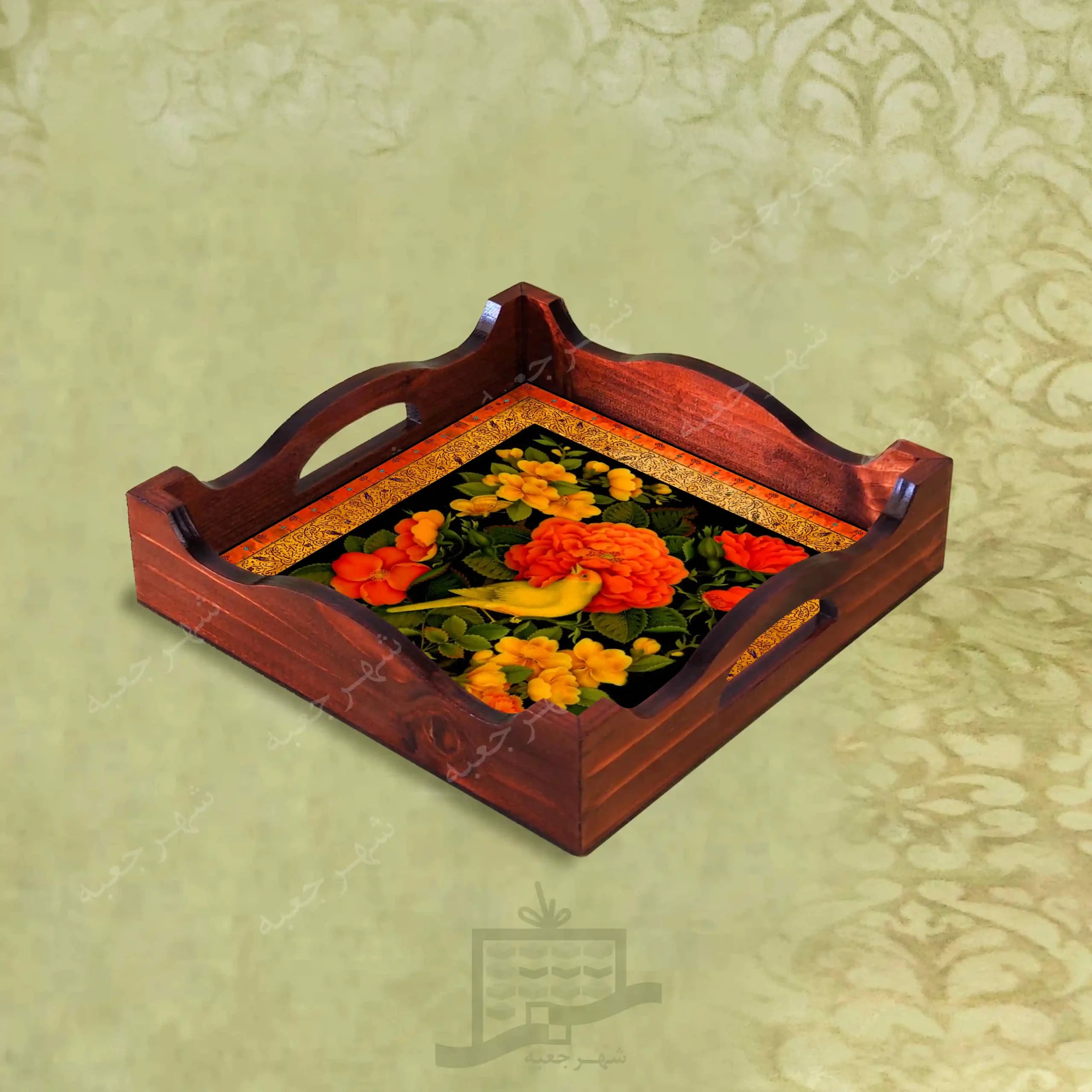 سینی چوبی (طرح R*G6*22) – پذیرایی لاکچری، ضد آب، سنتی، تنقلات، سرو، رزینی