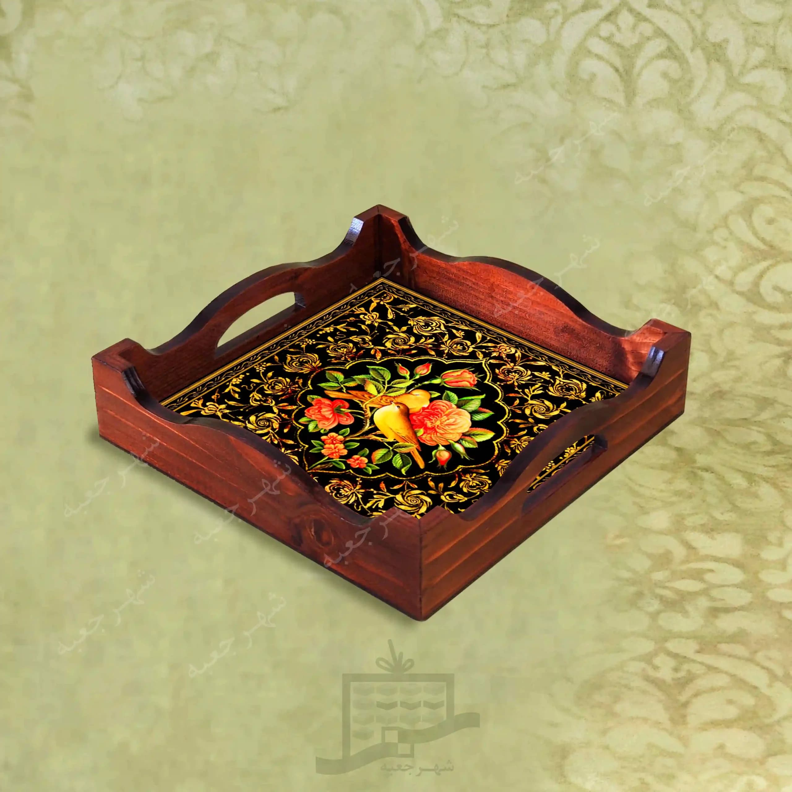 سینی چوبی (طرح R*G4*22) – پذیرایی لاکچری، ضد آب، سنتی، تنقلات، سرو، رزینی