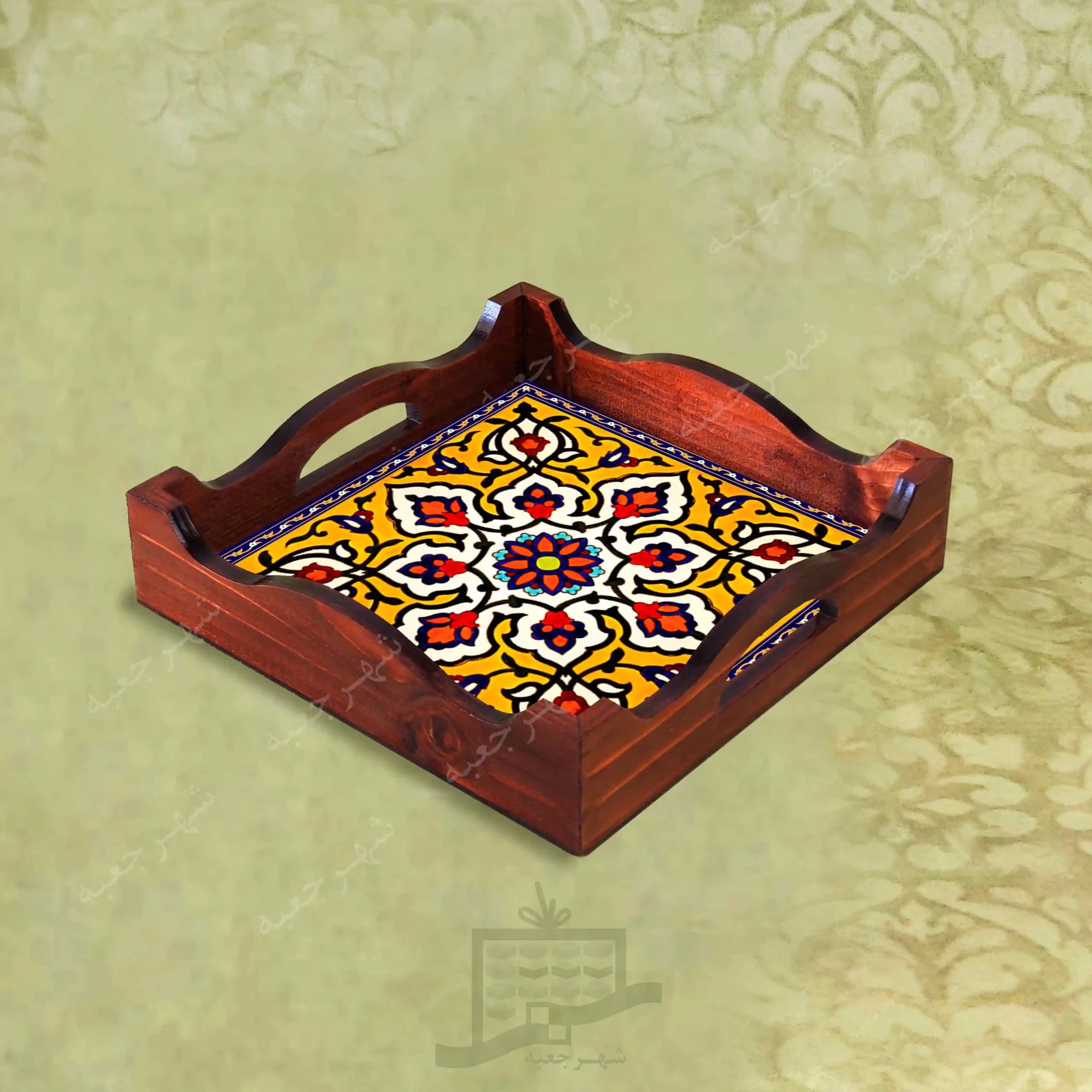 سینی چوبی (طرح R*K20*22) – پذیرایی لاکچری، ضد آب، سنتی، تنقلات، سرو، رزینی