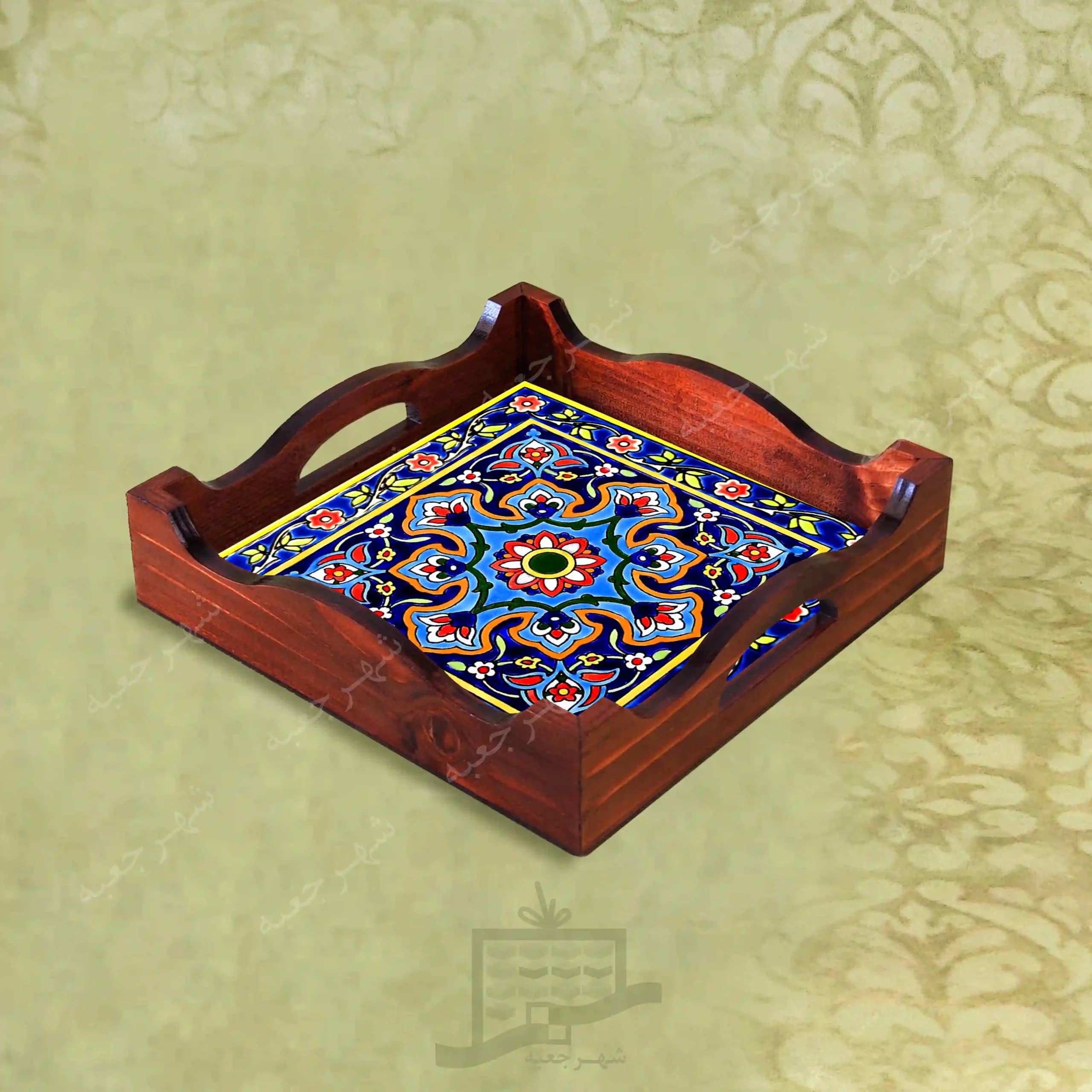 سینی چوبی (طرح R*K18*22) – پذیرایی لاکچری، ضد آب، سنتی، تنقلات، سرو، رزینی