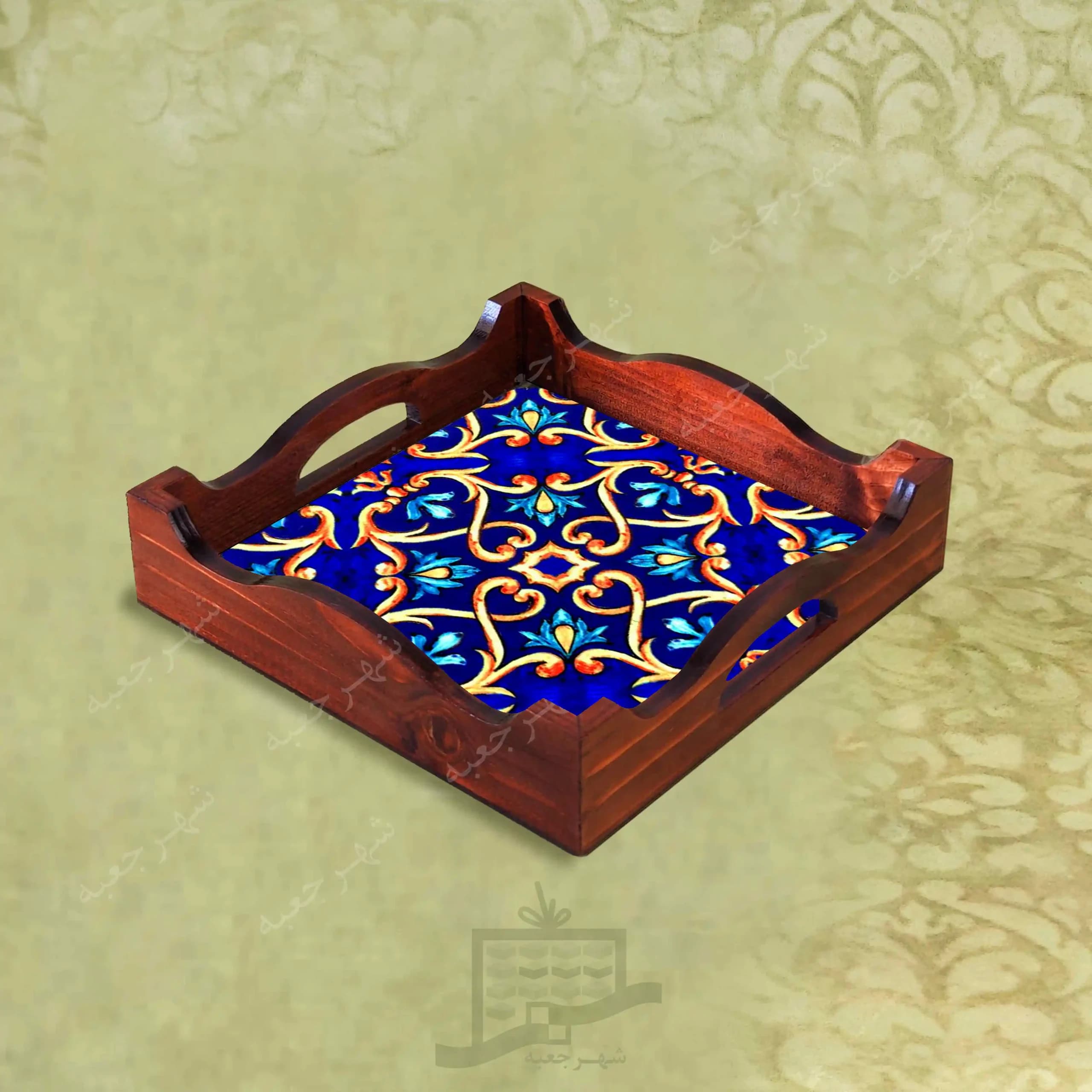 سینی چوبی (طرح R*K14*22) – پذیرایی لاکچری، ضد آب، سنتی، تنقلات، سرو، رزینی