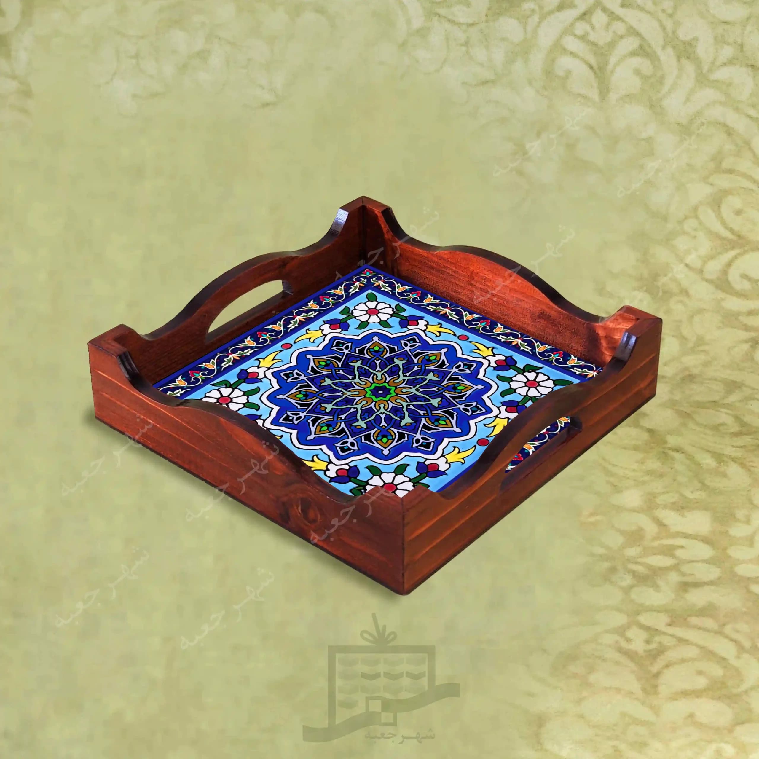 سینی چوبی (طرح R*K9*22) – پذیرایی لاکچری، ضد آب، سنتی، تنقلات، سرو، رزینی