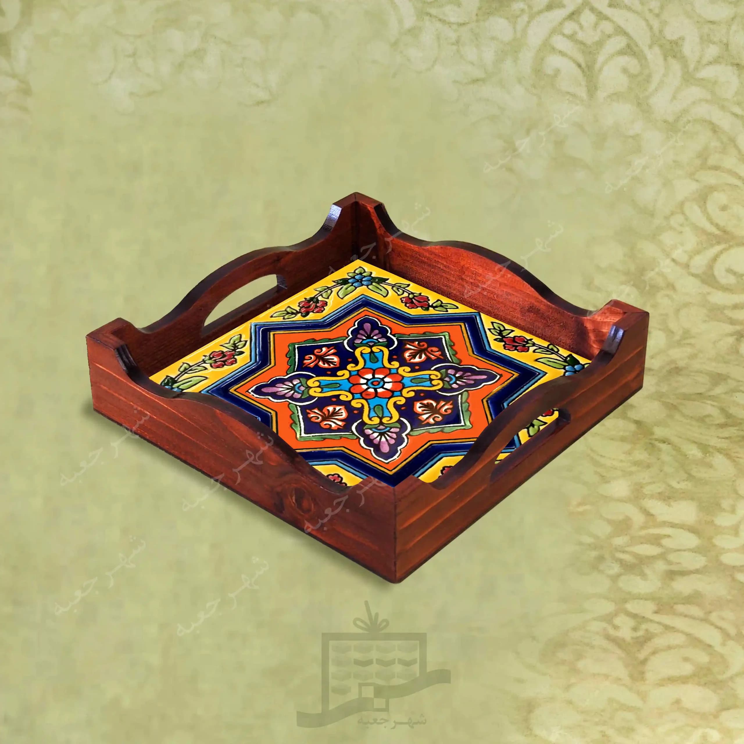 سینی چوبی (طرح R*K6*22) – پذیرایی لاکچری، ضد آب، سنتی، تنقلات، سرو، رزینی