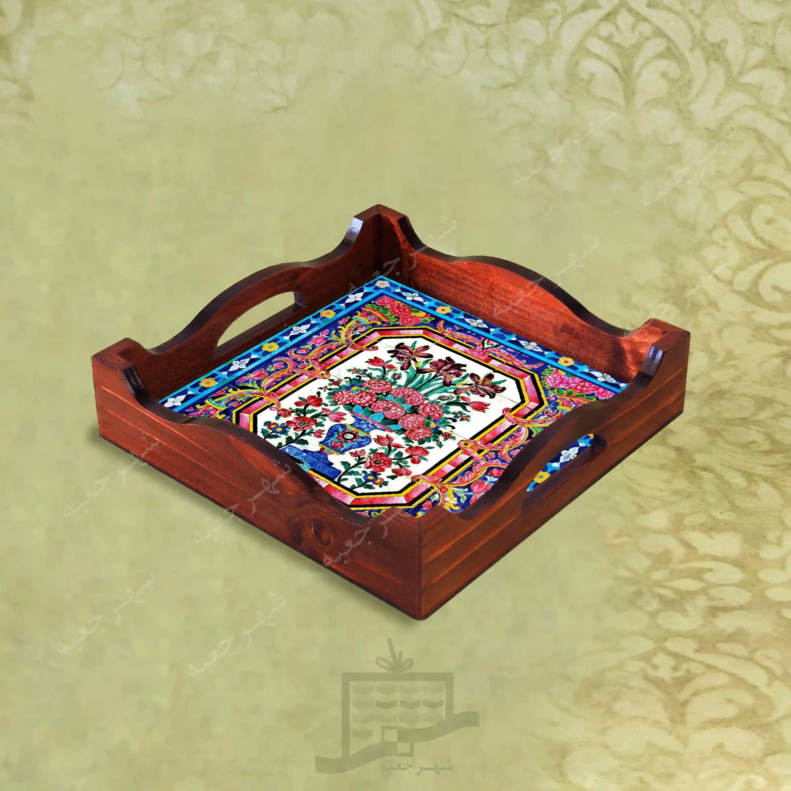 سینی چوبی (طرح R*K5*22) – پذیرایی لاکچری، ضد آب، سنتی، تنقلات، سرو، رزینی