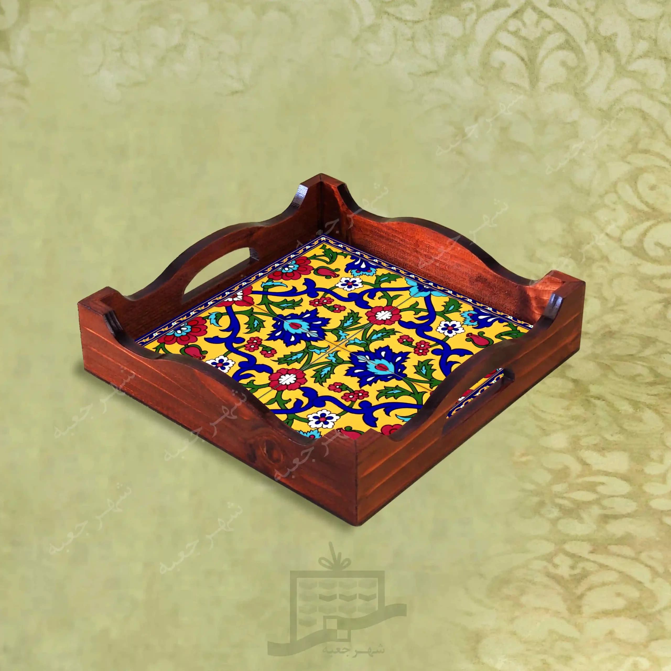 سینی چوبی (طرح R*K34*22) – پذیرایی لاکچری، ضد آب، سنتی، تنقلات، سرو، رزینی