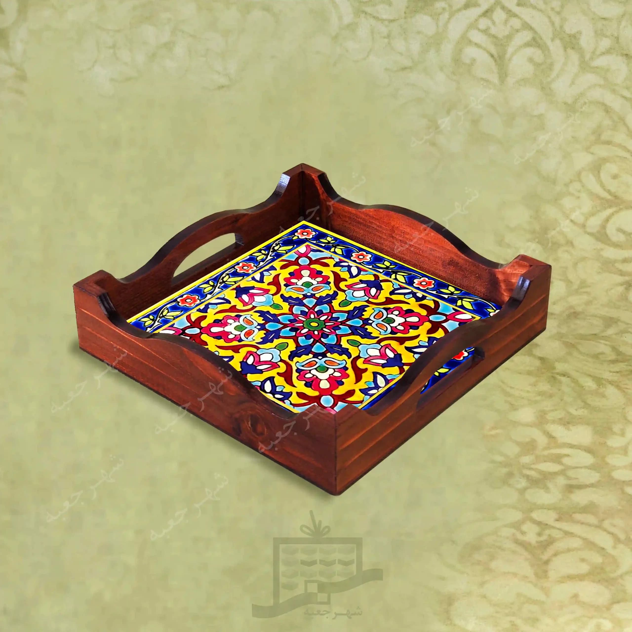 سینی چوبی (طرح R*K29*22) – پذیرایی لاکچری، ضد آب، سنتی، تنقلات، سرو، رزینی