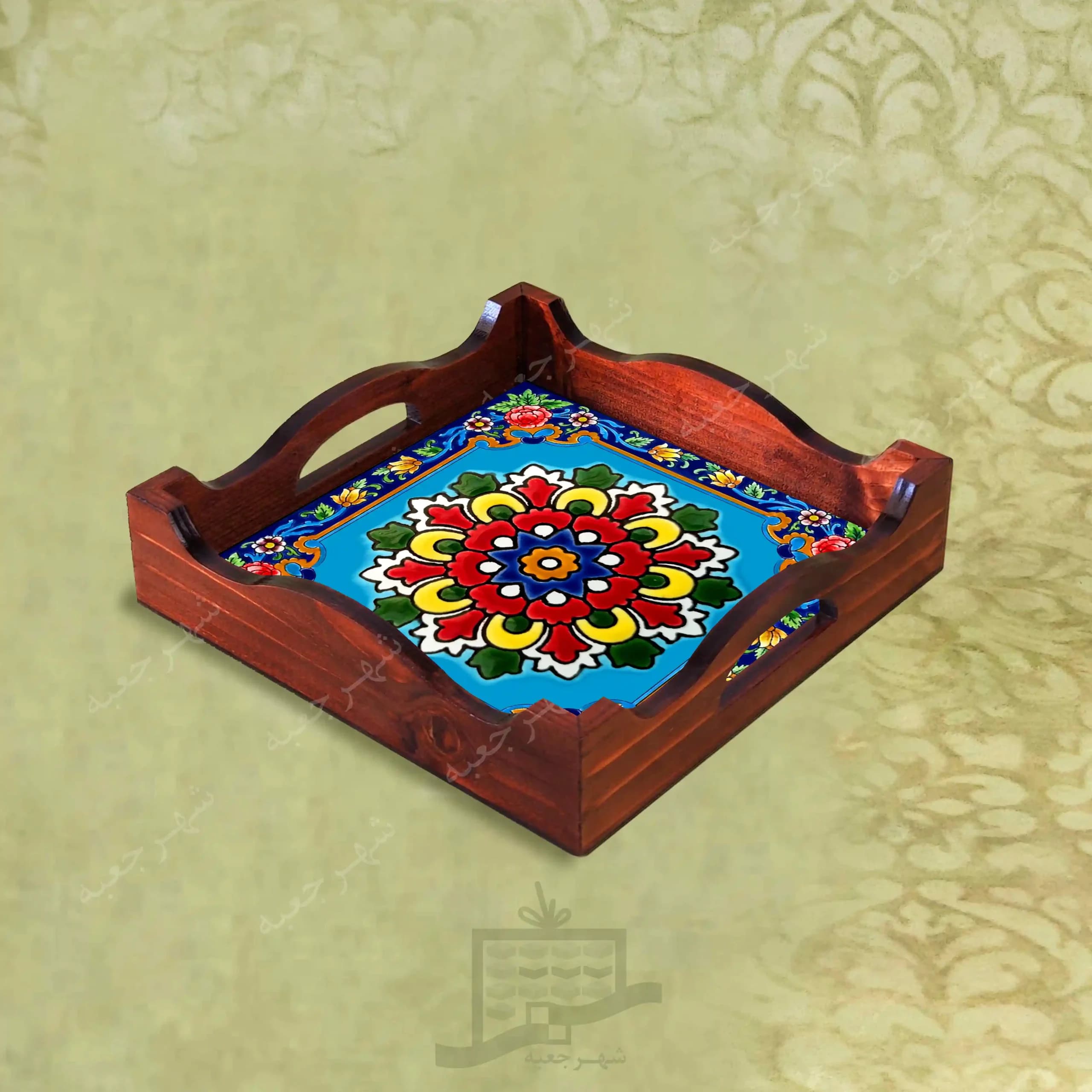 سینی چوبی (طرح R*K28*22) – پذیرایی لاکچری، ضد آب، سنتی، تنقلات، سرو، رزینی