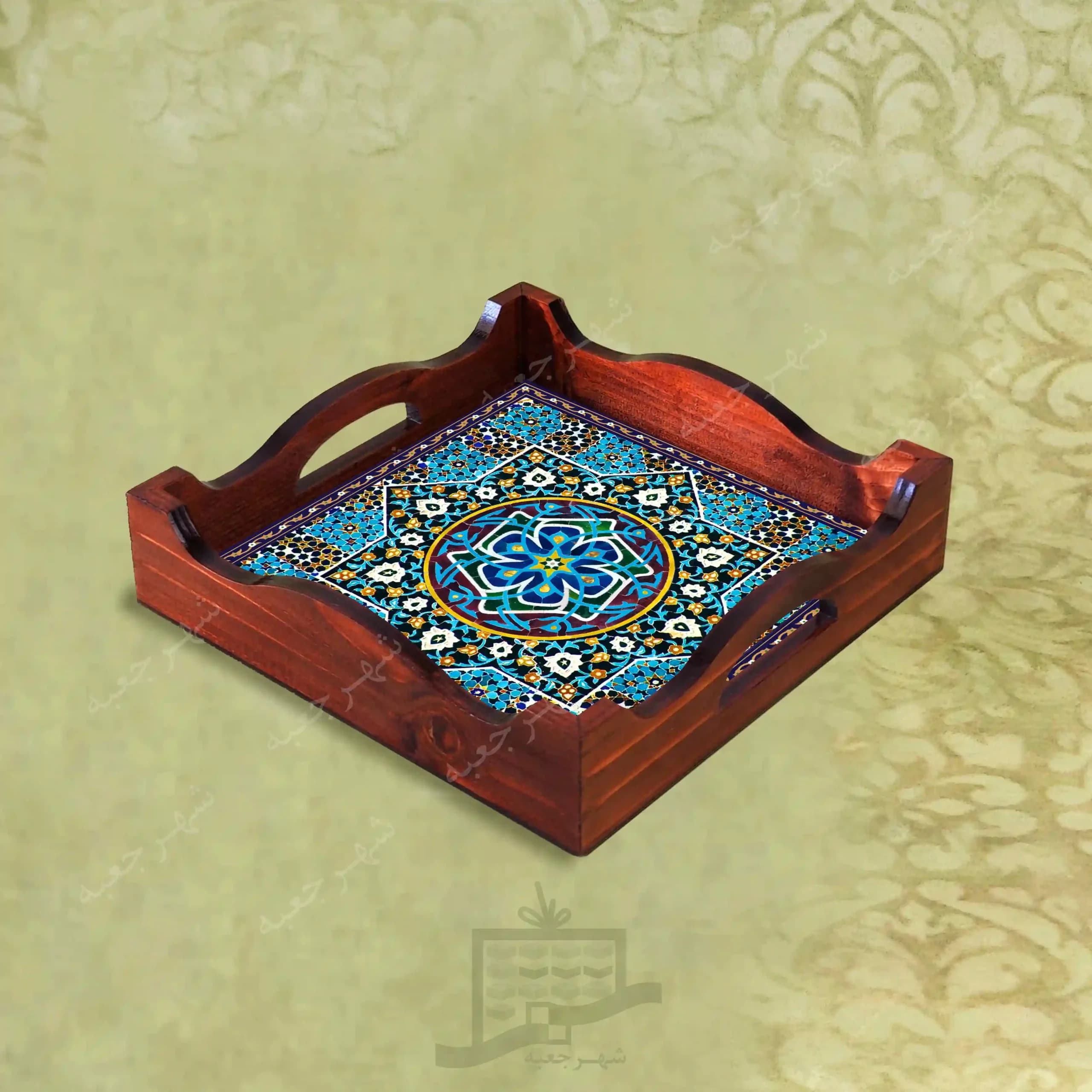 سینی چوبی (طرح R*K27*22) – پذیرایی لاکچری، ضد آب، سنتی، تنقلات، سرو، رزینی