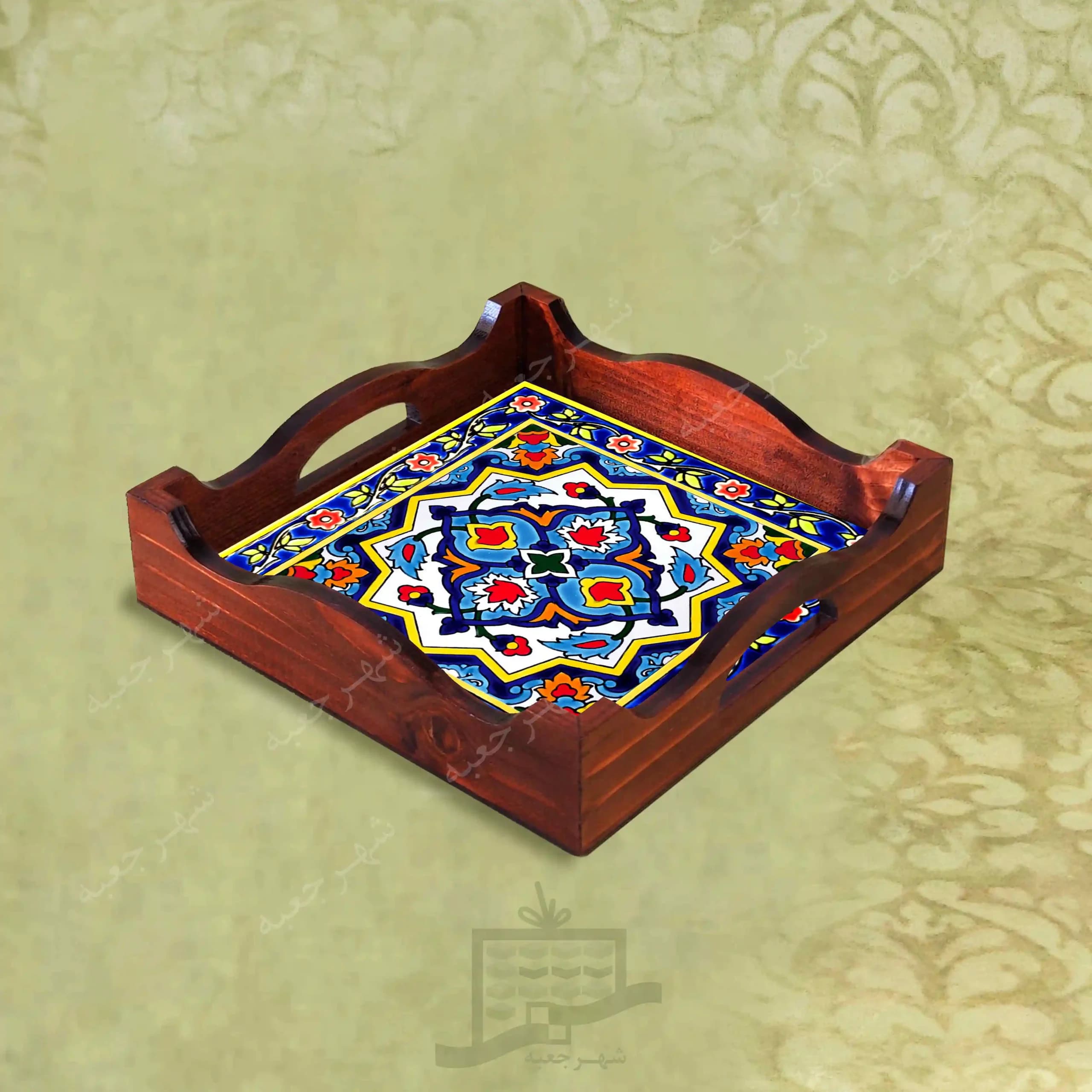 سینی چوبی (طرح R*K26*22) – پذیرایی لاکچری، ضد آب، سنتی، تنقلات، سرو، رزینی