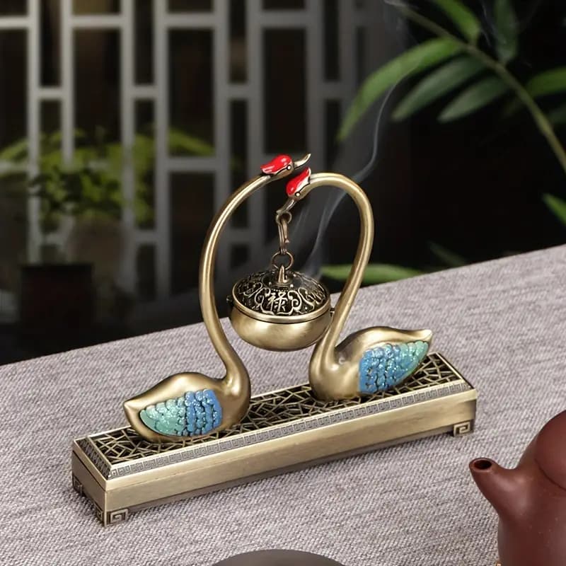 بخورسوز دوکاره طرح دریاچه قو با استند رومیزی — تصویر ۲