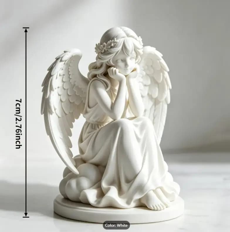 مجسمه فرشته نشسته روی ابر طرح 3D برای دکور رومیزی و کتابخانه — تصویر ۴