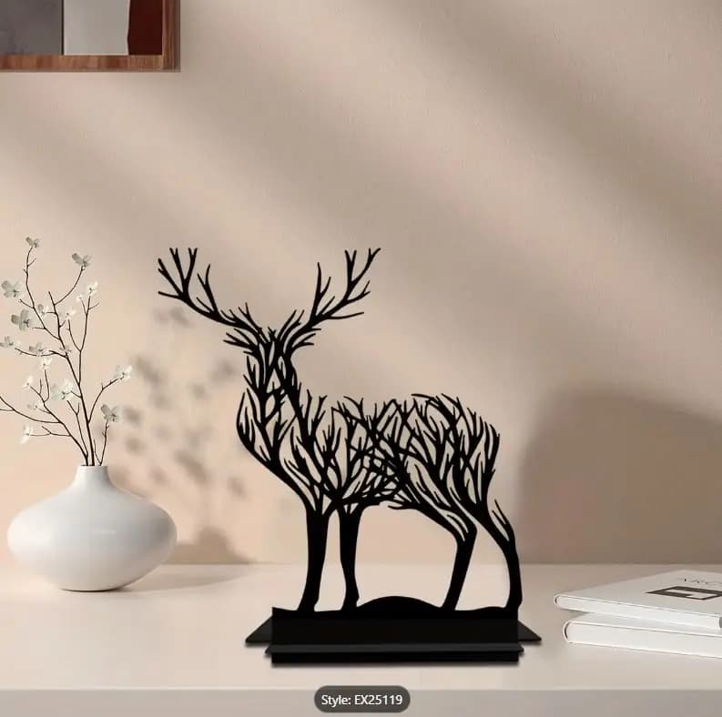 آویز/دکوری رومیزی آکریلیک سیاه طرح درخت و آهو — تصویر ۲