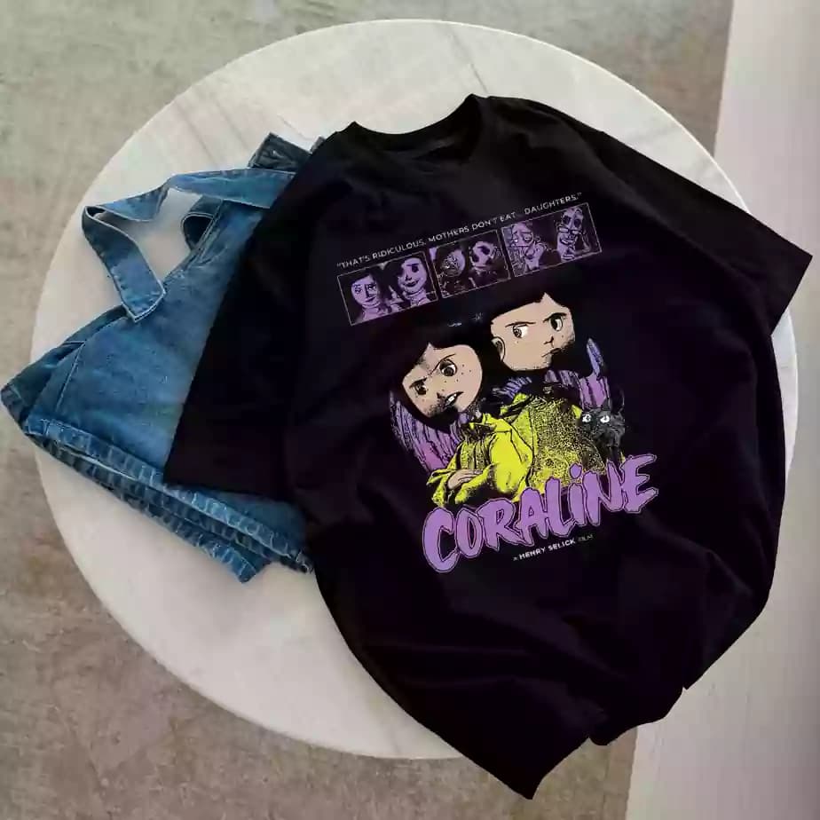 تیشرت نخ پنبه طرح کورالین Vintage Coraline