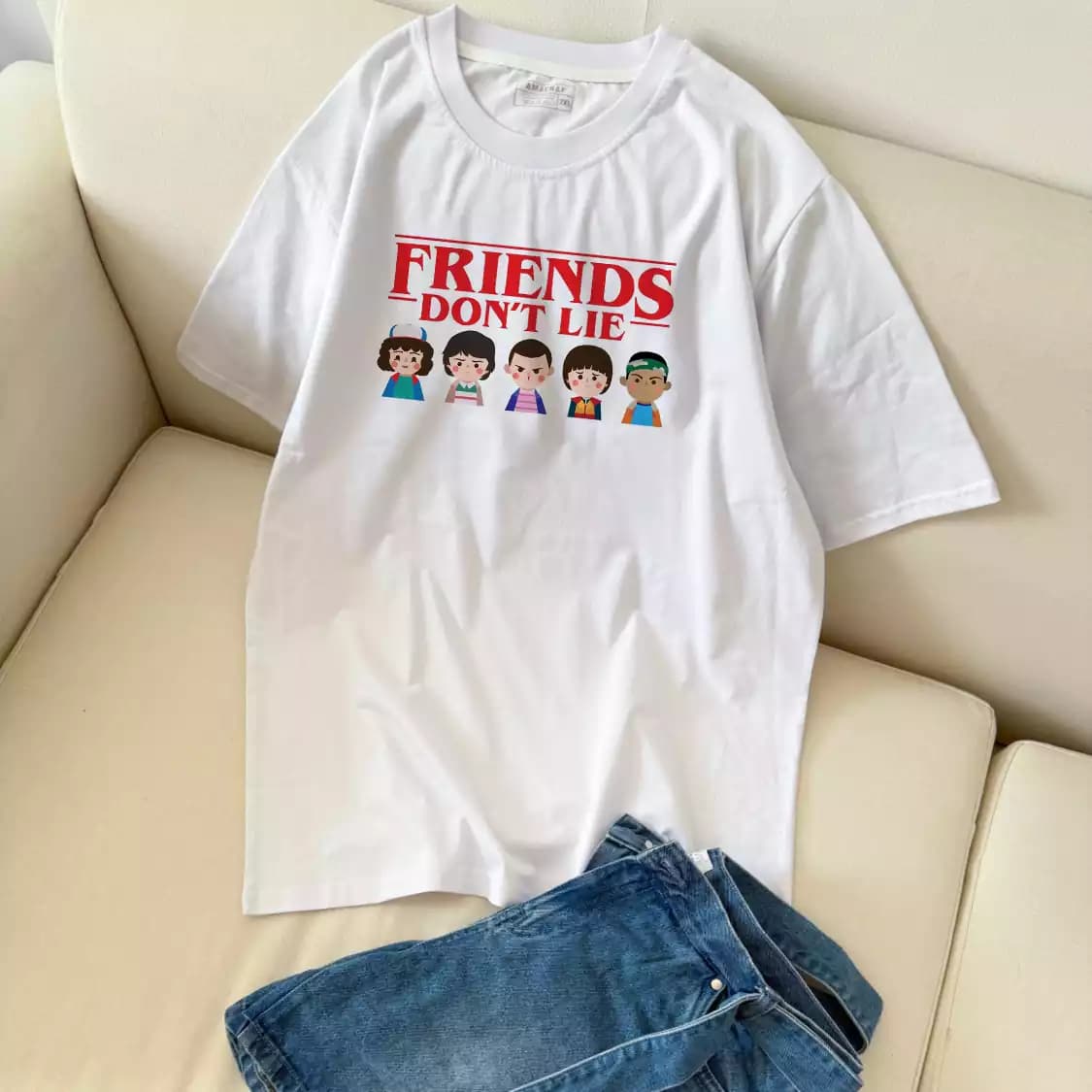 تیشرت نخ پنبه طرح Kids Stranger Things Friends Don’t Lie