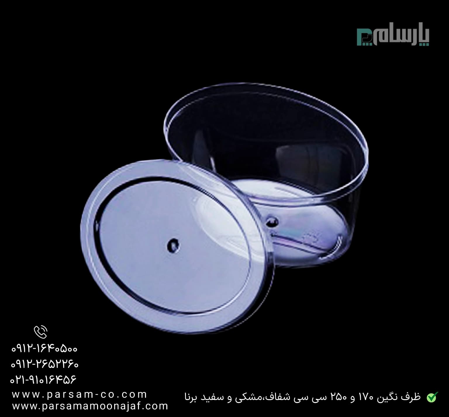ظرف دسری نگین کریستالی 250 سی سی درب دار شفاف برنا — تصویر ۳