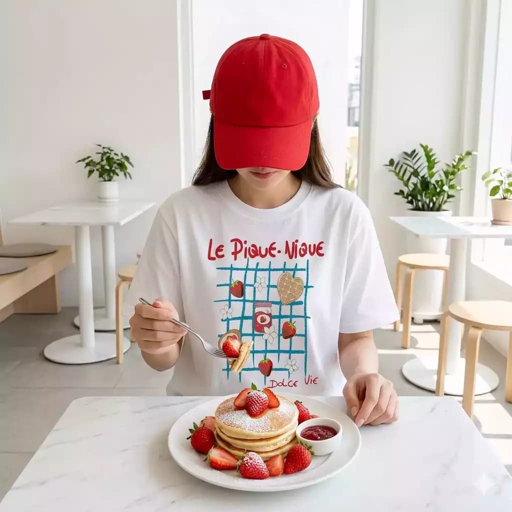 تیشرت نخ پنبه طرح پنکیک و توت‌فرنگی (Le Pique-Nique)