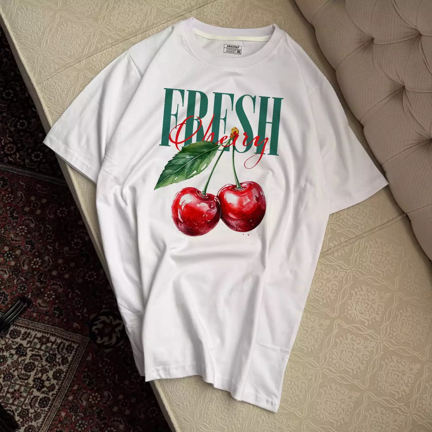 تیشرت نخ پنبه طرح آلبالو FreshCherries