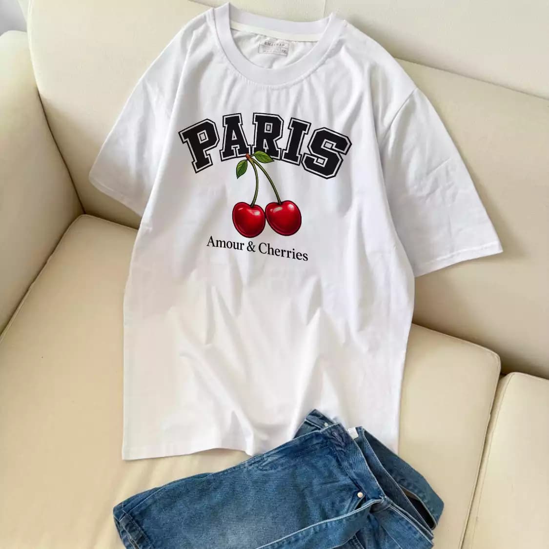 تیشرت نخ پنبه طرح آلبالو Amour & Cherries