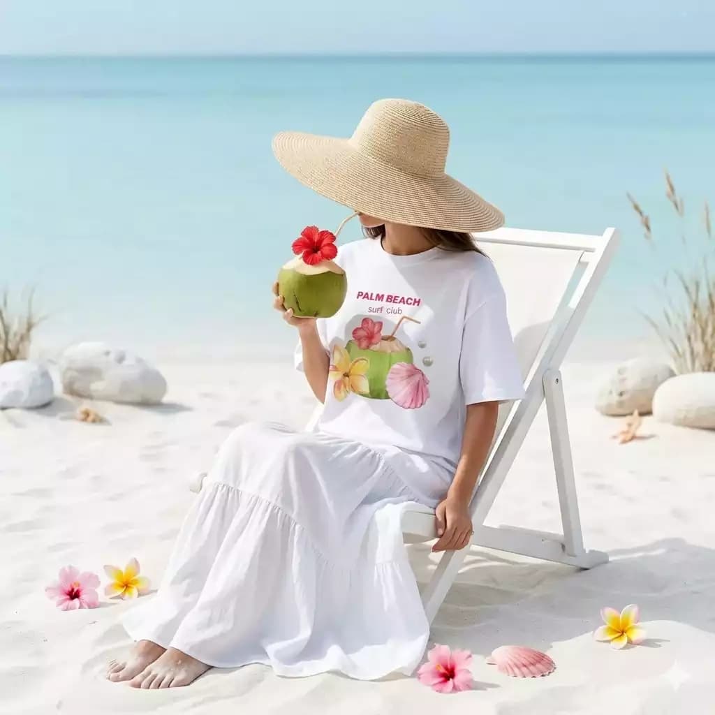 تیشرت نخ پنبه طرح تابستونی Palm Beach — تصویر ۲