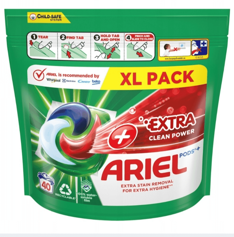 قرص ماشین لباسشویی آریل ARIEL مدلextra+clean power پک (40عددی)