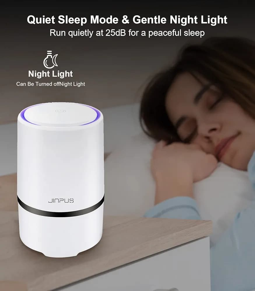 دستگاه تصفیه هوای خانگی JINPUS با فیلتر HEPA و چراغ خواب LED — تصویر ۳