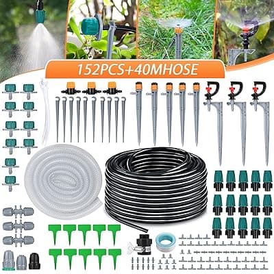 کیت آبیاری با دو روش آبیاری قطره‌ای میکرو کیت 42 متر سیستم آبیاری باغچه با لوله‌های توزیع خالی 14 اینچی و نازل قابل تنظیم اسپری‌کننده قطره‌ای کیت آبیاری گیاهان برای گلخانه و باغ