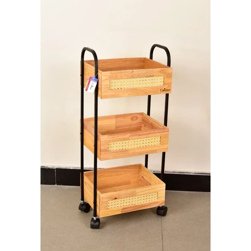 جای سیب زمینی و پیاز یونیک مدل UN-2967 سه طبقه چوب حصیری — تصویر ۵