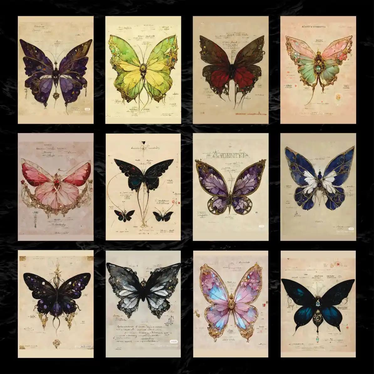 پک پوستر 12 عددی پروانه وینتیج 🦋 — تصویر ۲