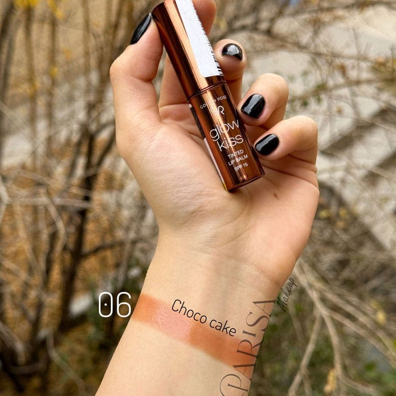 بالم لب رنگی SPF 15 گلدن رز مدل Glow Kiss رنگ Choco Cake 06 — تصویر ۲
