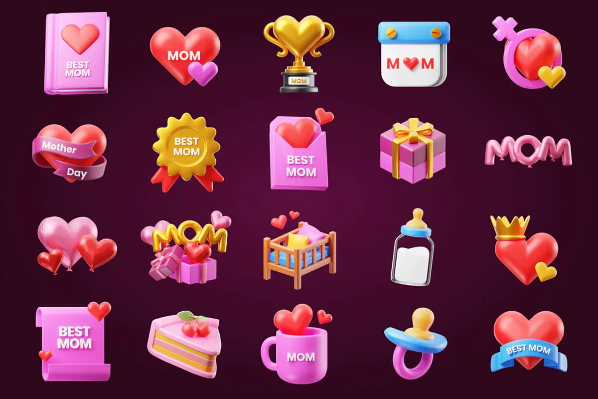 20 آیکون روز مادر 3D — تصویر ۲