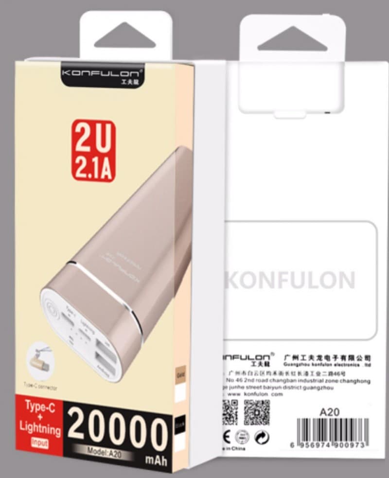 پاور بانک فست شارژ Konfulon 20000 mAh Type-C + Lightning