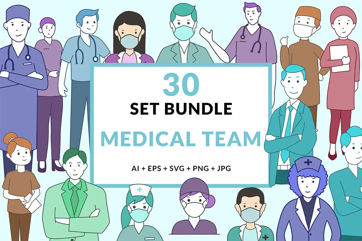 30 طرح وکتور تیم پزشکی دکتر و پرستار