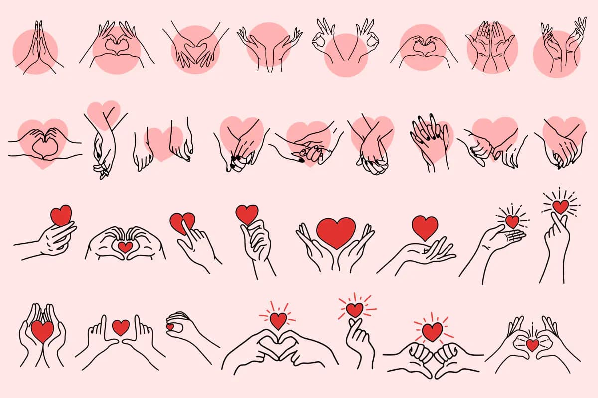 32 طرح وکتور ژست دست و قلب عاشقانه — تصویر ۸