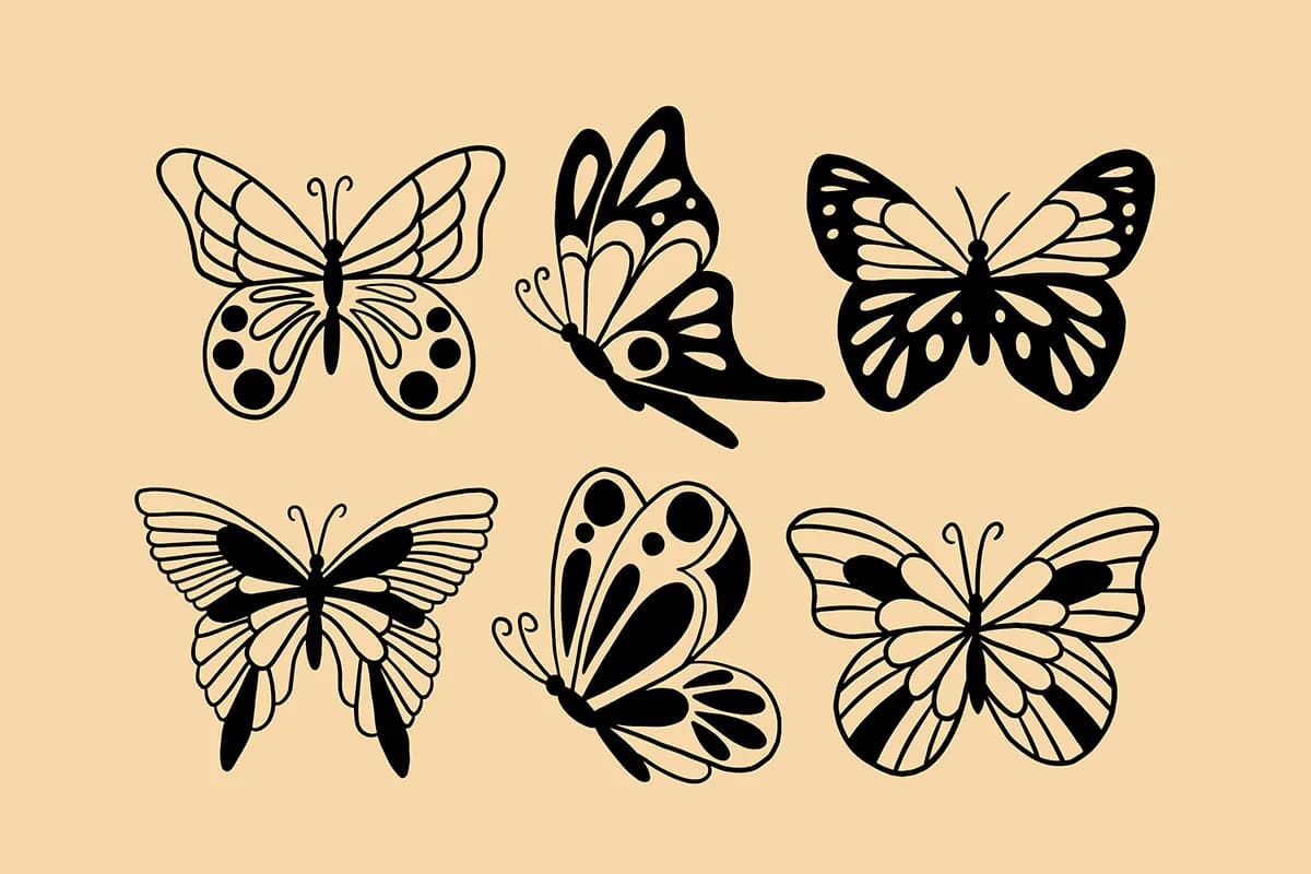 36 طرح وکتور پروانه Line Art — تصویر ۷