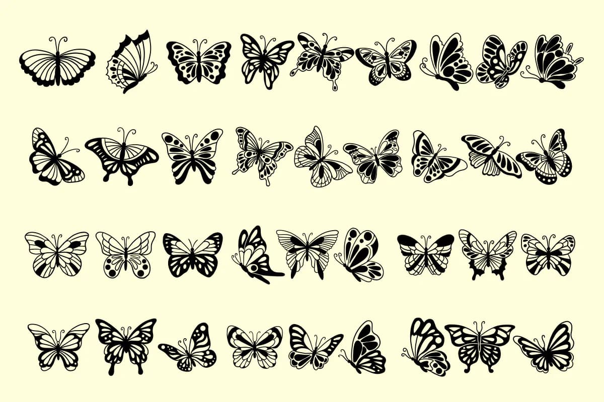 36 طرح وکتور پروانه Line Art — تصویر ۸