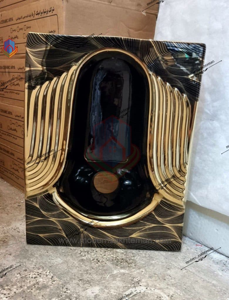 کاسه توالت زمینی لوکس مشکی طلایی کد M_114 — تصویر ۲