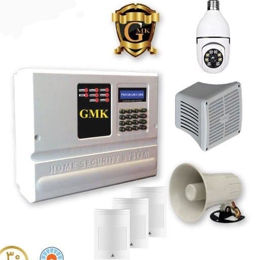 پکیج دزدگیر GMK سیمکارتی با 3 چشمی و دوربین لامپی چرخشی