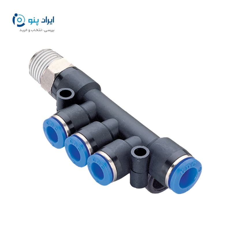 اتصال چند‌راهی تبدیلی پنوماتیک برند CDC شیلنگ ۸ و ۴ رزوه ۱/۴ اینچ مدل PKD08-04-02