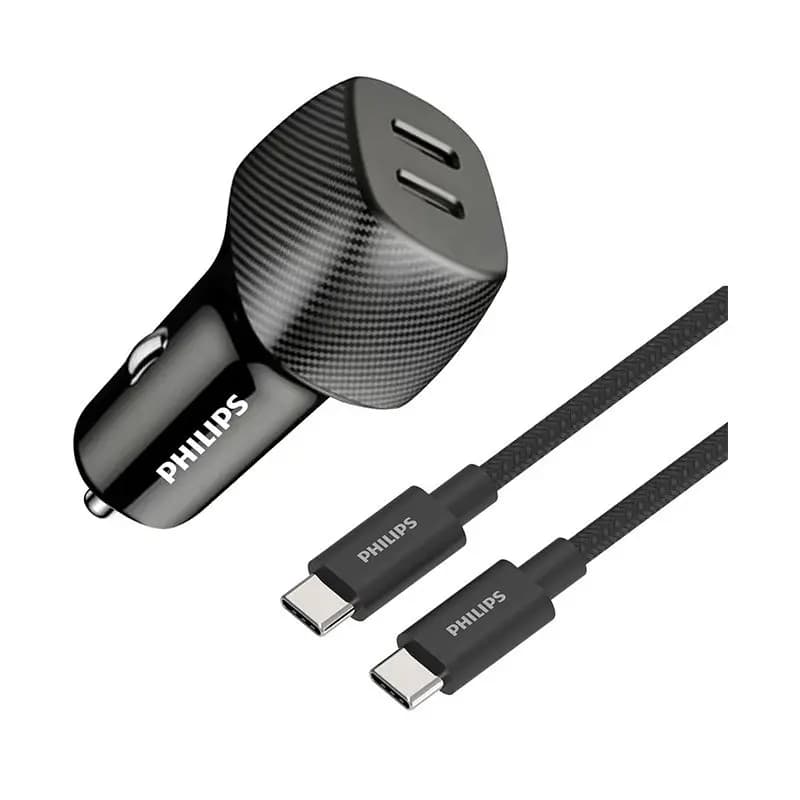 شارژر فندکی فیلیپس مدل DLP5522CC Dual Port USB-C Car Charger توان 60 وات