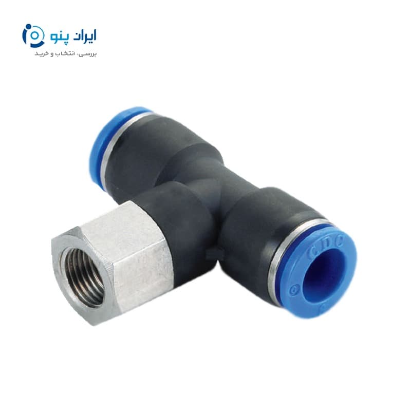 اتصال سه‌راهی داخل‌رزوه پنوماتیک برند CDC شیلنگ ۱۰ رزوه ۱/۲ اینچ مدل PTF10-04