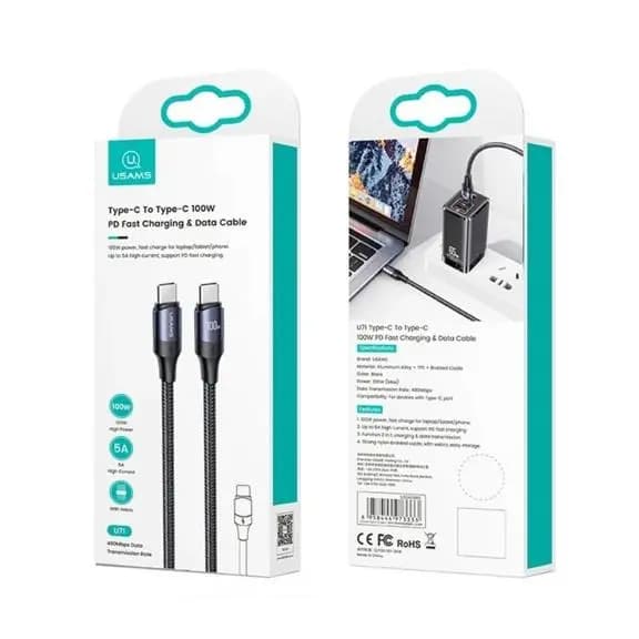 کابل شارژ USB-C to USB-C یوسمز مدل US-SJ526 با طول 3 متر توان 100 وات — تصویر ۲