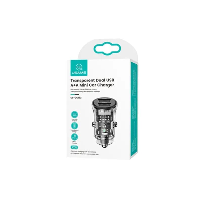 شارژر فندکی یوسمز مدل CC162 C31 Dual USB A+A Mini Car Charger — تصویر ۴