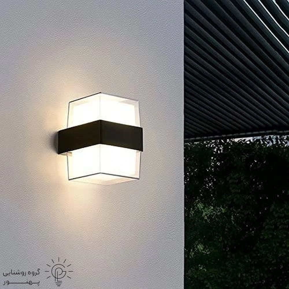 چراغ ديوارى مکعب مربع گلس دو طرف نور 12وات SMD بدنه الومینیوم کد 5121 — تصویر ۳