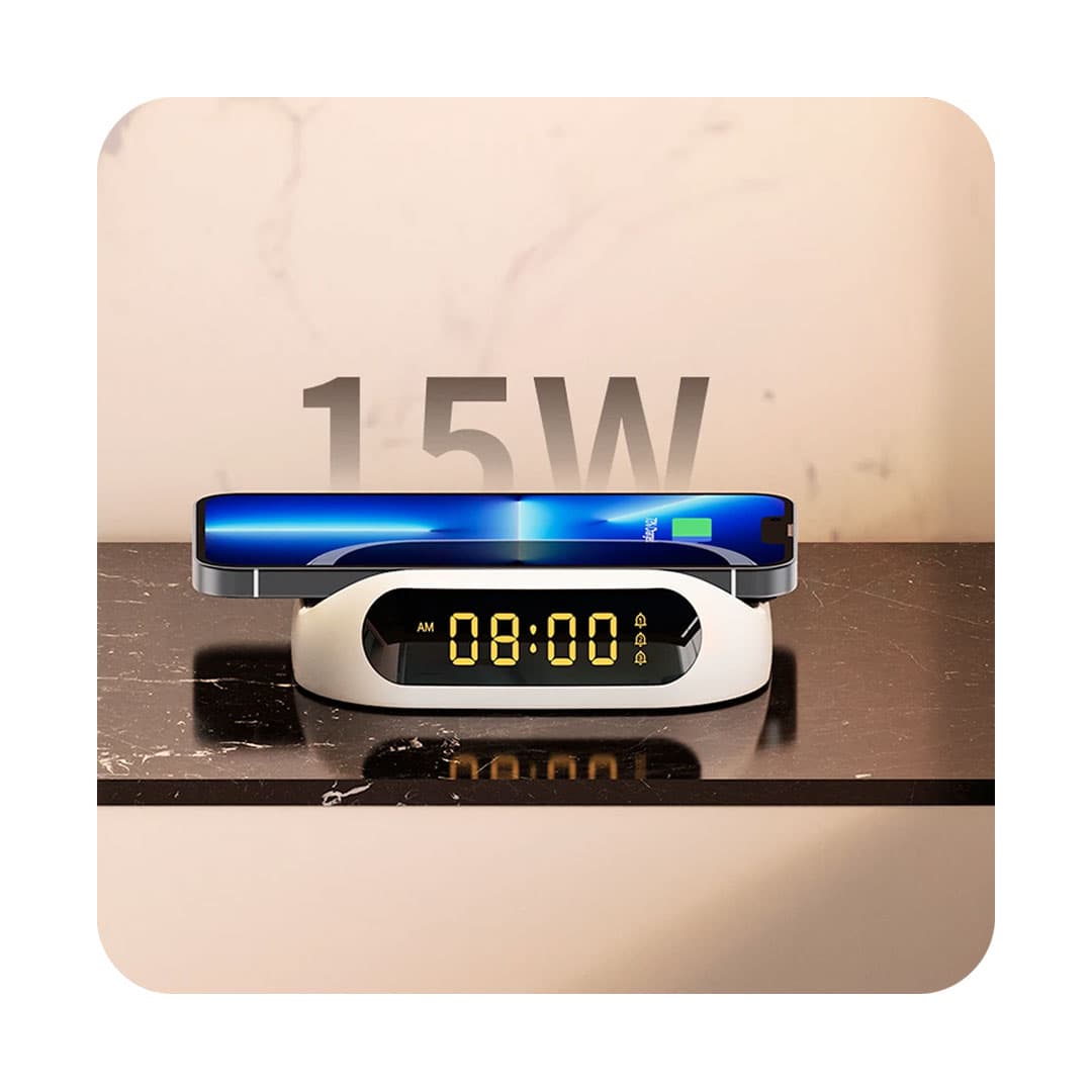 شارژر بی سیم 15 وات و ساعت رومیزی رسی RECCI RCW-22 — تصویر ۷