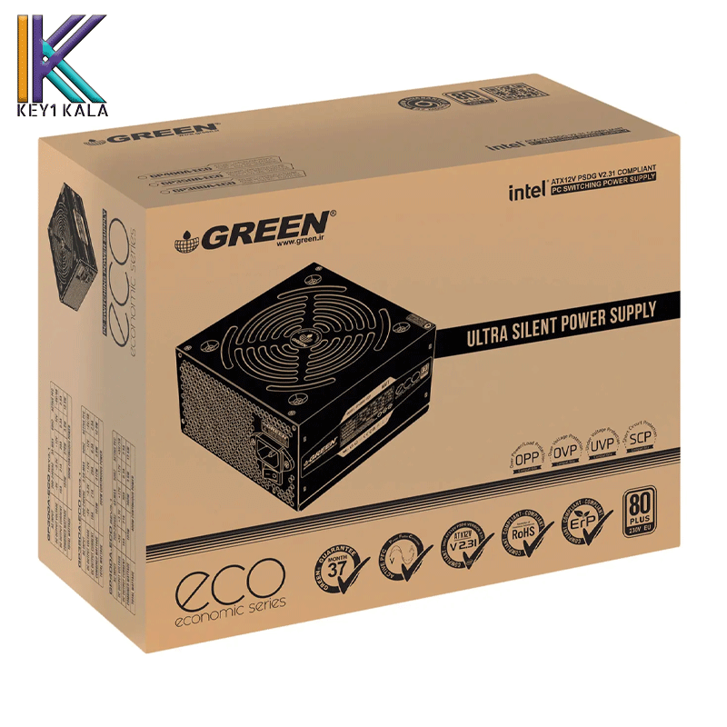 منبع تغذیه کامپیوتر گرین مدل GP500A-ECO Rev3.1 80 Plus White توان 500 وات — تصویر ۵
