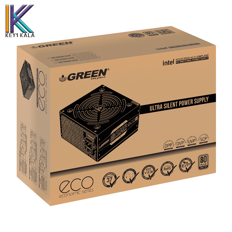 منبع تغذیه کامپیوتر گرین مدل GP300A-ECO Rev3.1 80 Plus White توان 300 وات — تصویر ۳