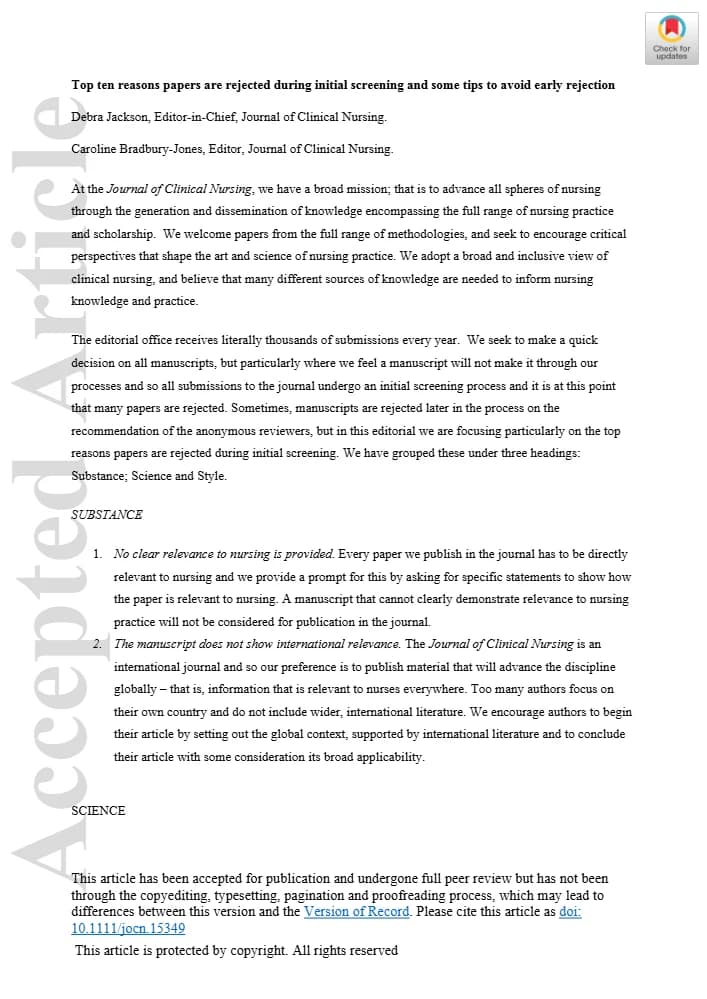 کتاب Top Ten Reasons Papers Are Rejected (ده دلیل اصلی رد شدن مقالات) نسخه انگلیسی PDF | نامشخص