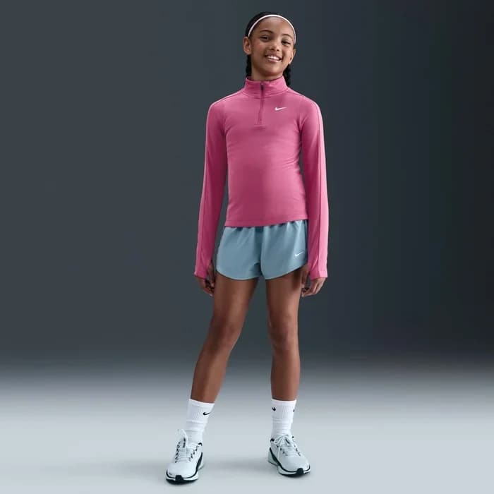 تیشرت رانینگ دخترانه Nike Dri-FIT | آستین بلند و نیمزیپ | زیتون کمپ — تصویر ۲